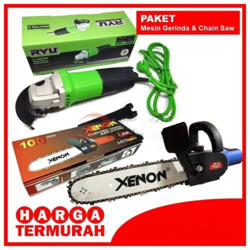 RYU MESIN GERINDA TANGAN & XENON CHAIN SAW MINI GERGAJI POTONG KAYU