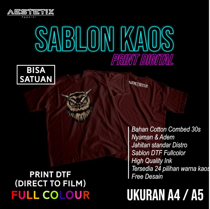 Sablon Kaos Satuan Full Warna Custom Print DTF