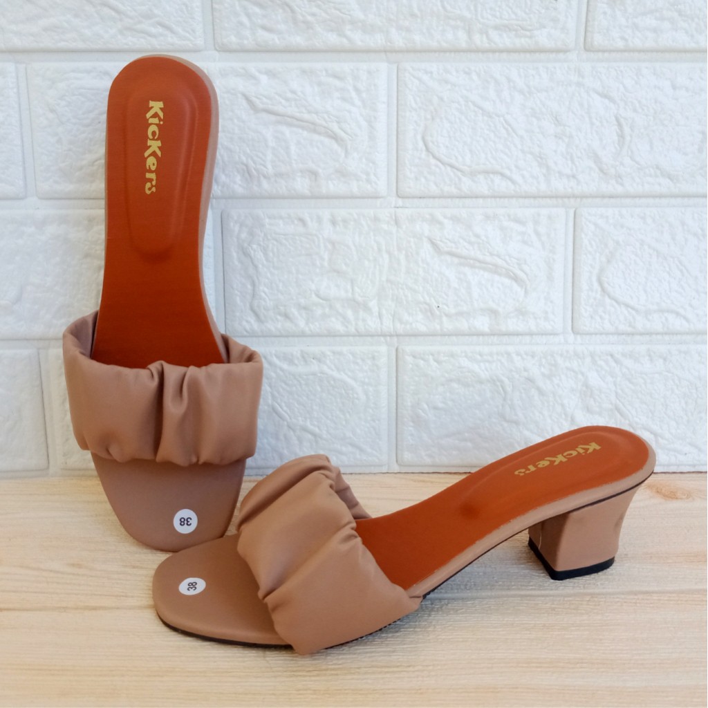 Kickers BDR H01 Sandal Wanita Heels Kerut Hak 5cm Size 37-40