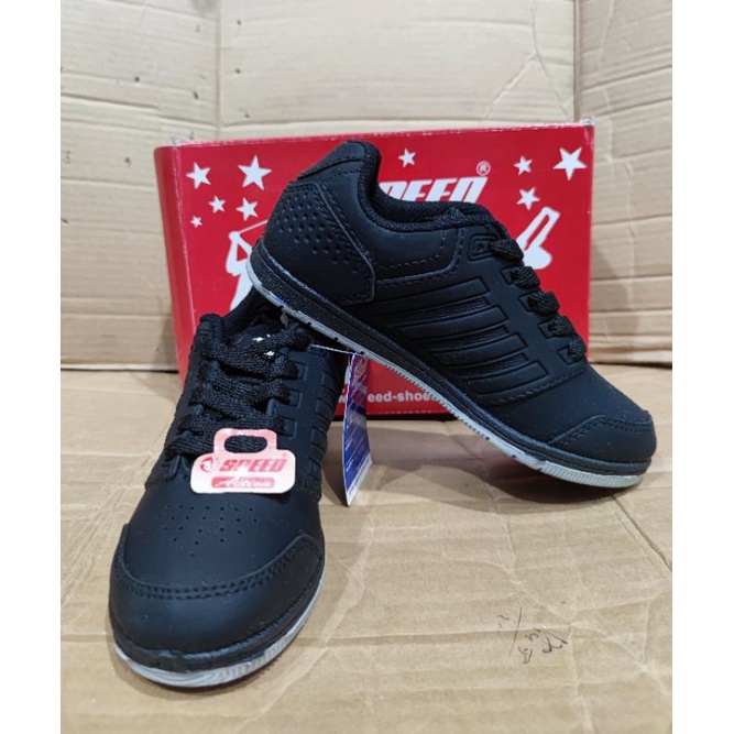 SEPATU ANAK SEKOLAH TALI SPEED LOGGO HITAM POLOS PREMIUM FORMAL KULIT CEWEK COWOK