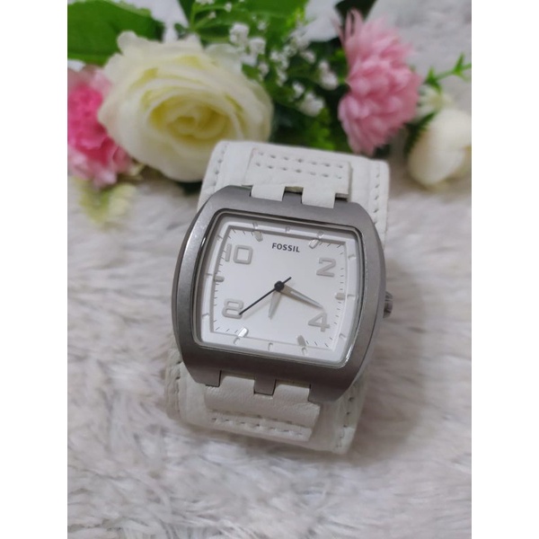 Original Jam Fossil Diameter 4,8 Cm Dial White Leather Authentic Fossil Gaban Premium Kekinian