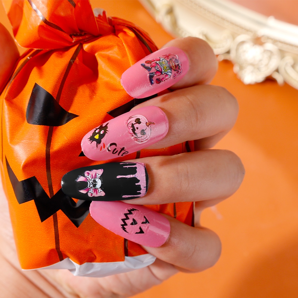 Stiker Kuku Motif Tengkorak / Labu Halloween 3D Untuk Dekorasi Nail Art