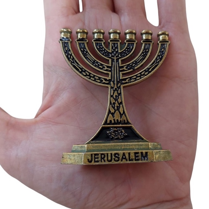 Pajangan Meja Hiasan Menorah Kaki Dian Israel Kecil Profetik Hanukkah Souvenir Yerusalem Mesianik