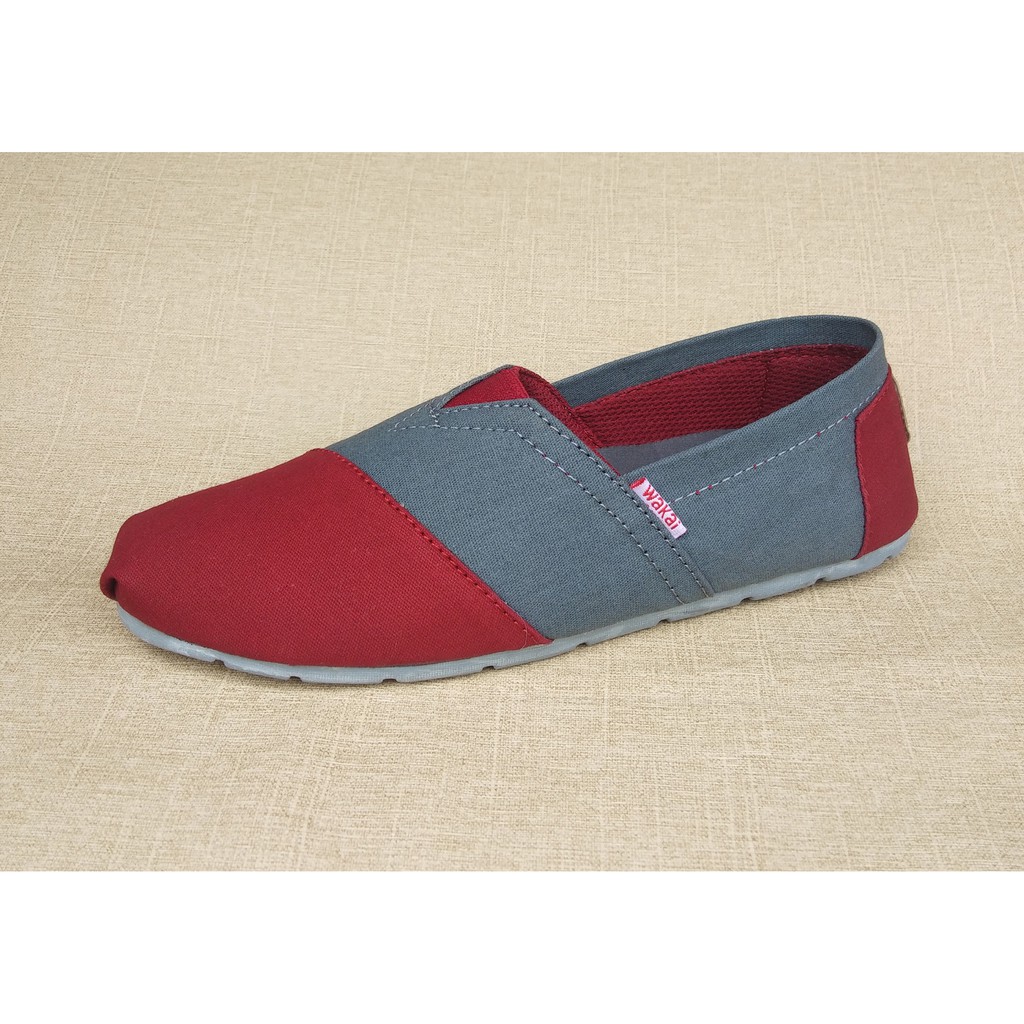 Sepatu slip on pria dan wanita wakei maroon abu.sepatu santai.sepatu kasual.sepatu hijabers