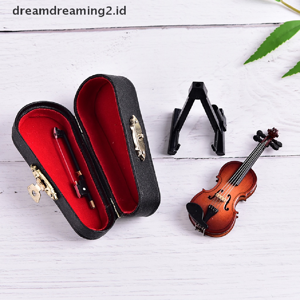 Miniatur Instrumen Musik Biola Mini Bahan Kayu Dengan Case