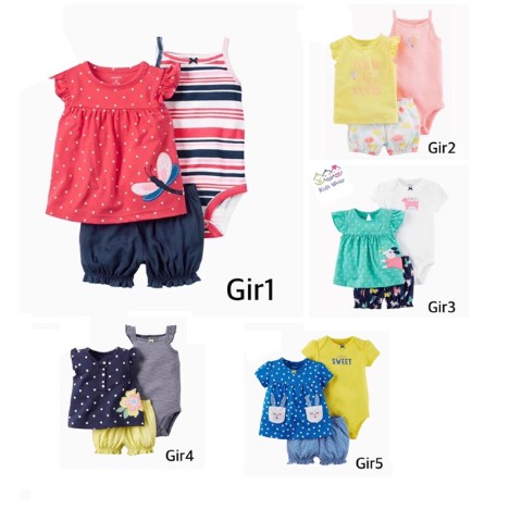 (Kiddiwear) Girl 3-Piece Tee Bodysuit &amp; Short Set