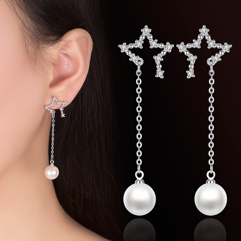 Anting Perak 925 Wanita Mutiara Geometris Perhiasan Fashion