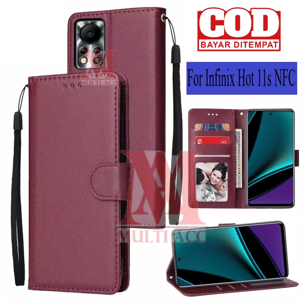 INFINIX HOT 11S NFC Leather Flip Cover Wallet Case Kulit Case Wallet Leather Flip Case