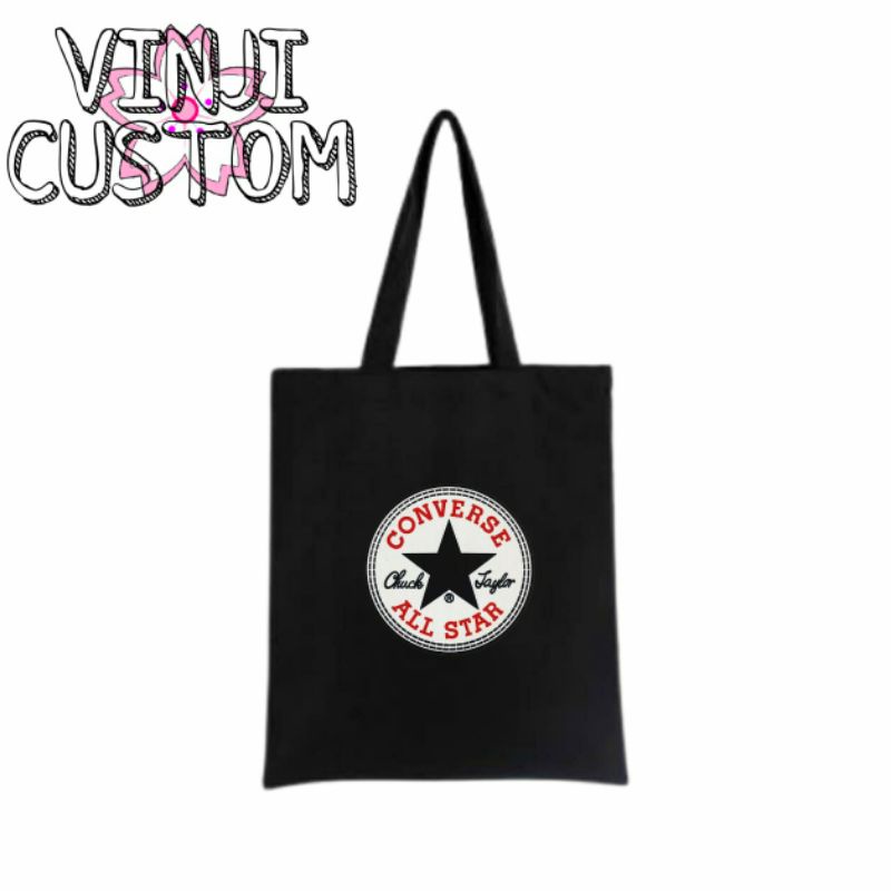 Tote bag CONVERSE / tote bag resleting DISTRO / totebag hitam / totebag wanita / tote bag pria / tas