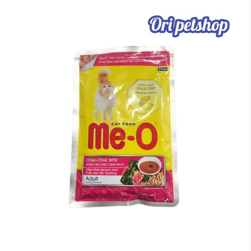 Meo Me-o Sachet Pouch 80gr Makanan Basah Kucing - Otak - Otak With White Fish &amp; Chicken flakes