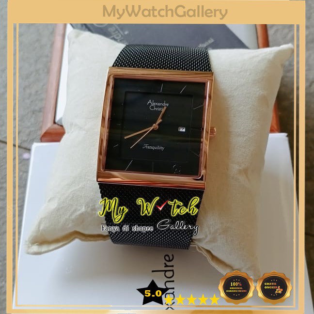 Jam Tangan Alexandre Christie AC 8333 MD Black Rosegold Pria Original Diameter 3,8 cm
