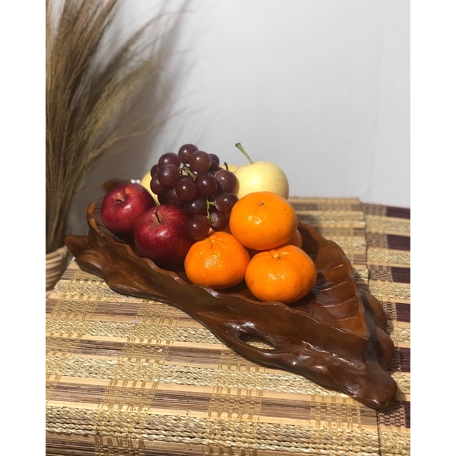 Keranjang / Tempah buah kayu jati asli bentuk daun.