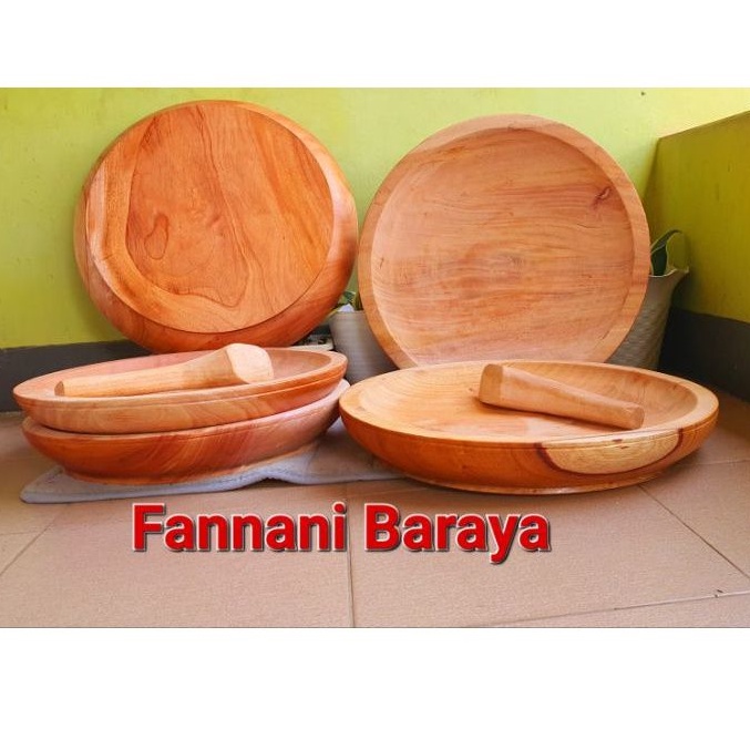 COBEK KAYU JUMBO Dia 40 Cm (FREE ULEKAN + MANGKUK SAUS/SAMBAL)