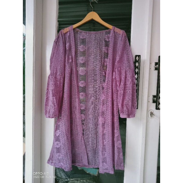 Kardigan brukat/promo long outer brukat/outer cardy wanita-Taro/lilac