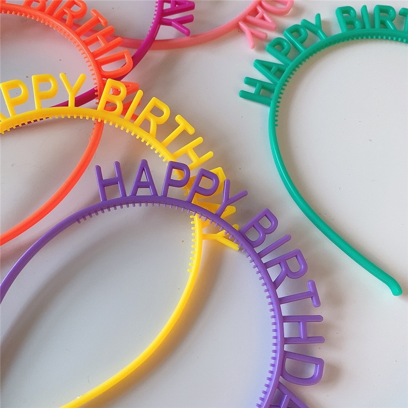 Fashion Candy Color Happy Birthday Headbands / Girls Anti-Slip Simple Style Elastic Hair Hoop / Kids Tiara Birthday Crown Party Decoration Supplies