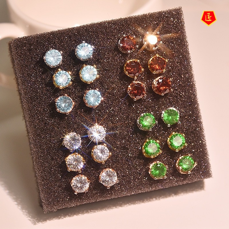 [Ready Stock]Fashion Simple Color Crown Silver Stud Earrings