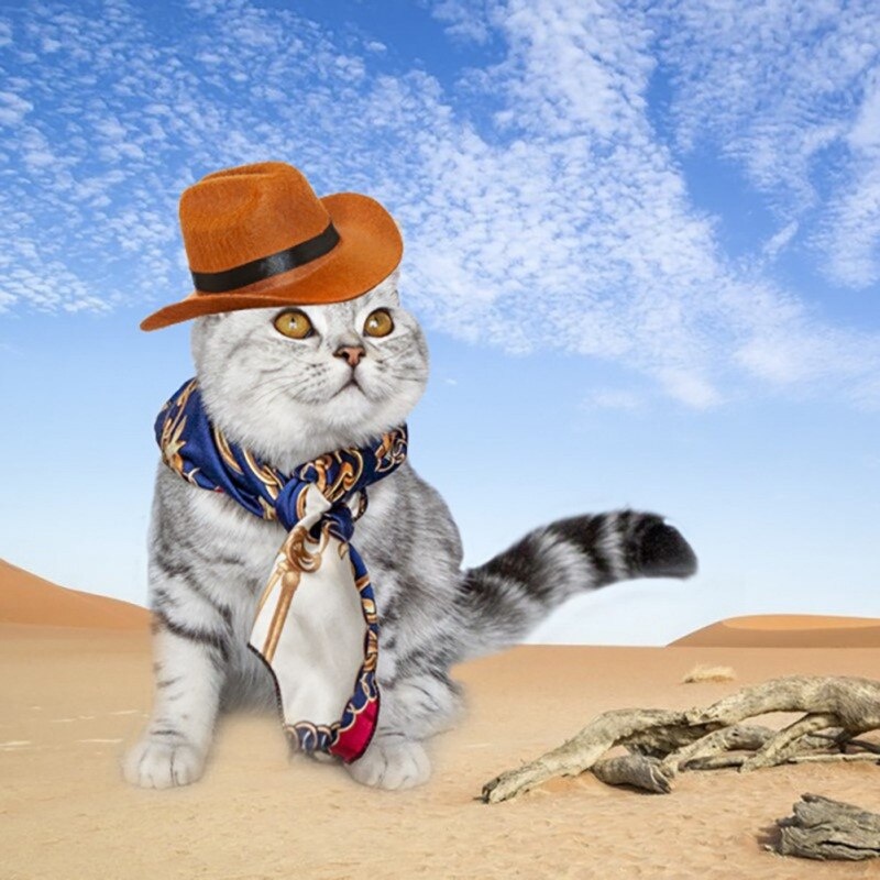 Topi Coboy Kucing Anjing Cowboy Pet Hat Cosplay Barat Topi Anjing Kucing Desain Stylish Cocok untuk Peraga Foto  FEFARM