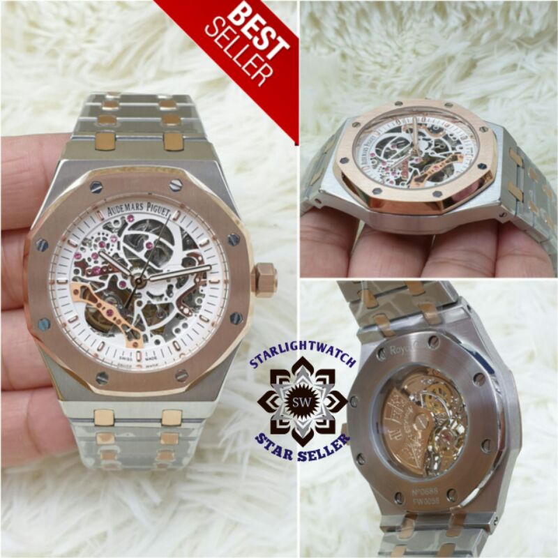 JAM TANGAN AP TRANSPARAN AUTOMATIC CRONO STAINLESS KUALITAS ORIGINAL