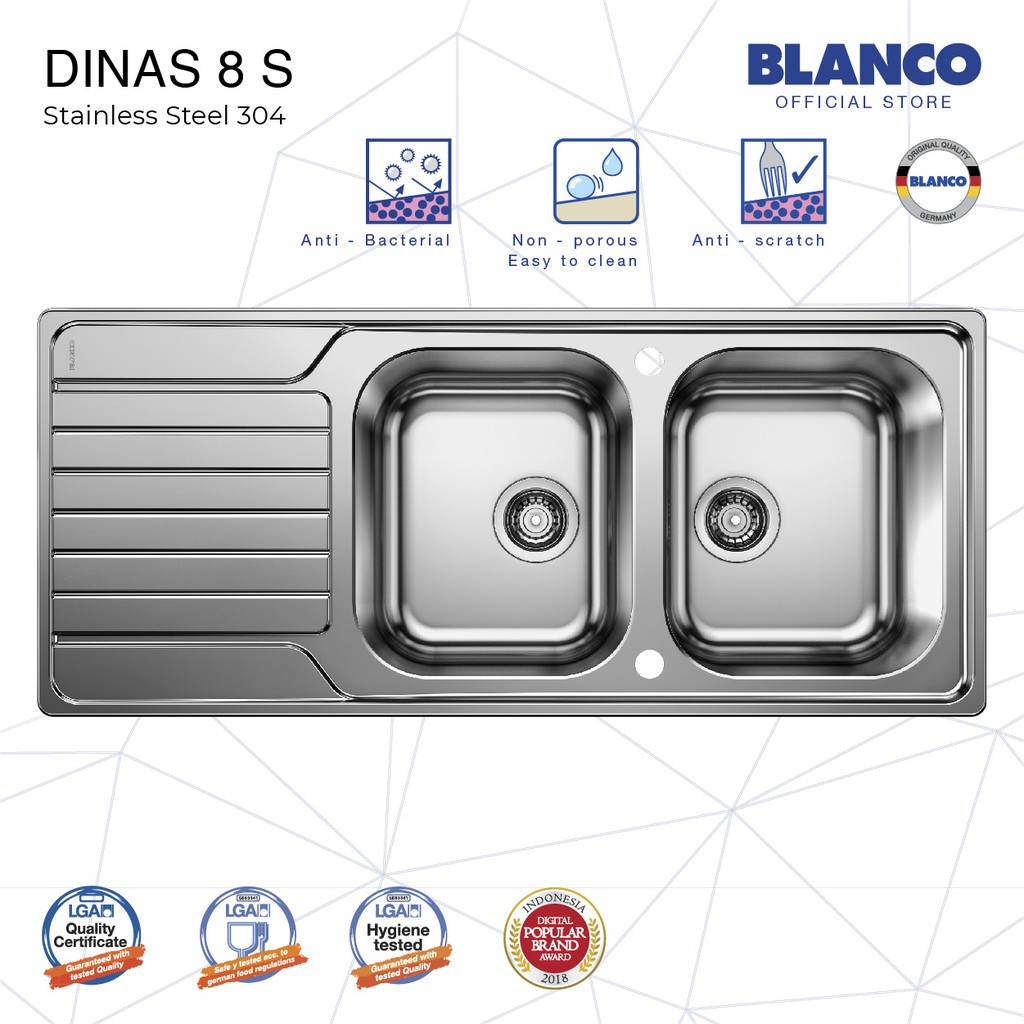 Blanco Dinas 8 S Stainless Steel Kitchen Sink Shopee Indonesia