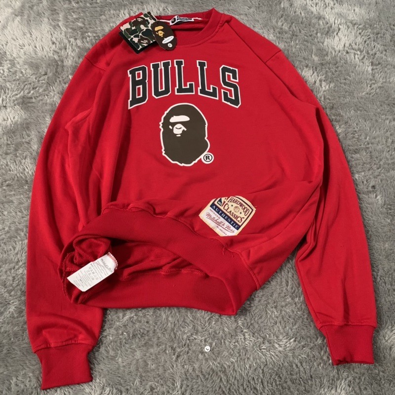 Sweater Hoodie Bape Bathing Ape X Mitchell &amp; Ness Bulls 93 Fulltag &amp; Lebel