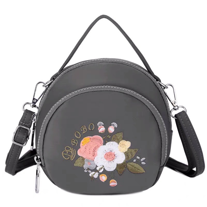 Tas Wanita Import Jinjing dan Selempang BOBO Mini BB9041 9041 Bordir Bunga Bahan Parasut Kualitas Su