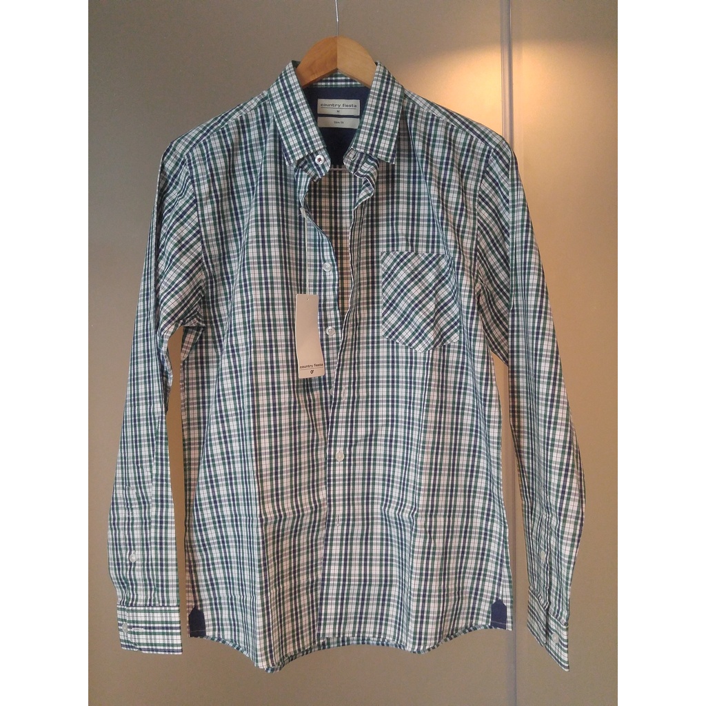 Kemeja Pria Lengan Panjang Merk CF Country Fiesta 100% Original Size M Motif Kotak-Kotak