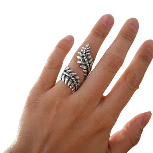 Cincin Model Terbuka Bahan Alloy Desain Daun Zaitungeometri Adjustable Untuk Wanita