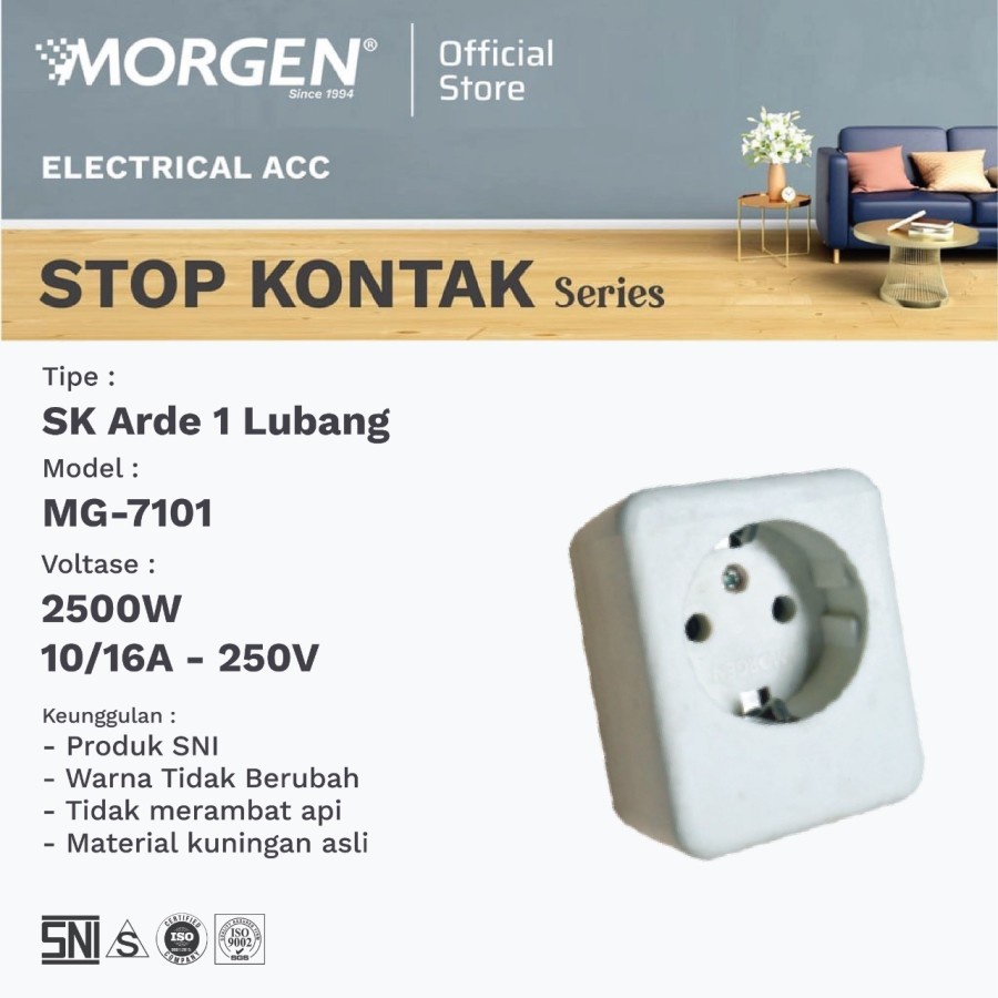 MORGEN STOP KONTAK 1 LUBANG ARDE MG-7101 SNI ORIGINAL