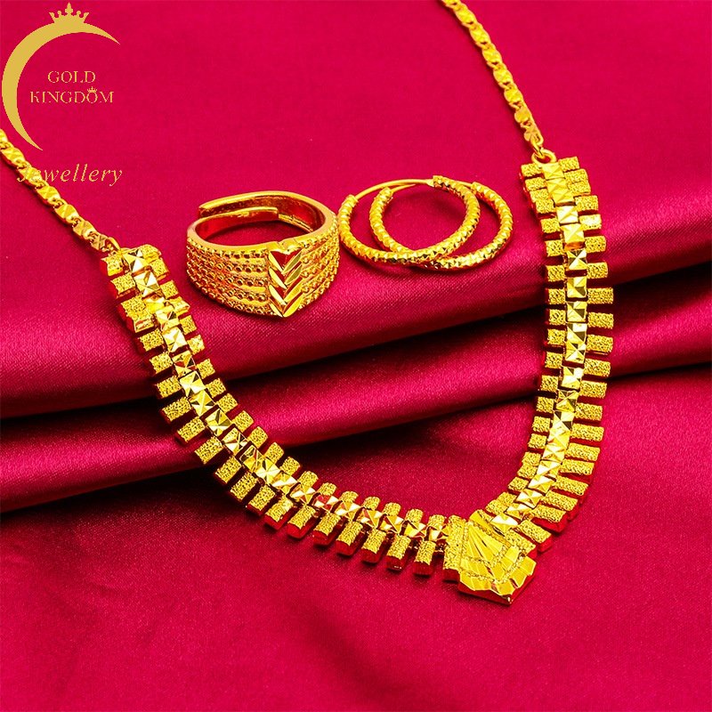 Set Kalung Anting Cincin Desain Hati Ganda Lapis Emas Asli Kadar 375 Untuk Aksesoris Wanita