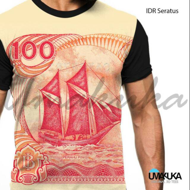 Kaos uang IDR Seratus 100 perak rupiah lama kapal pinisi oblong distro murah keren Umakuka print PO