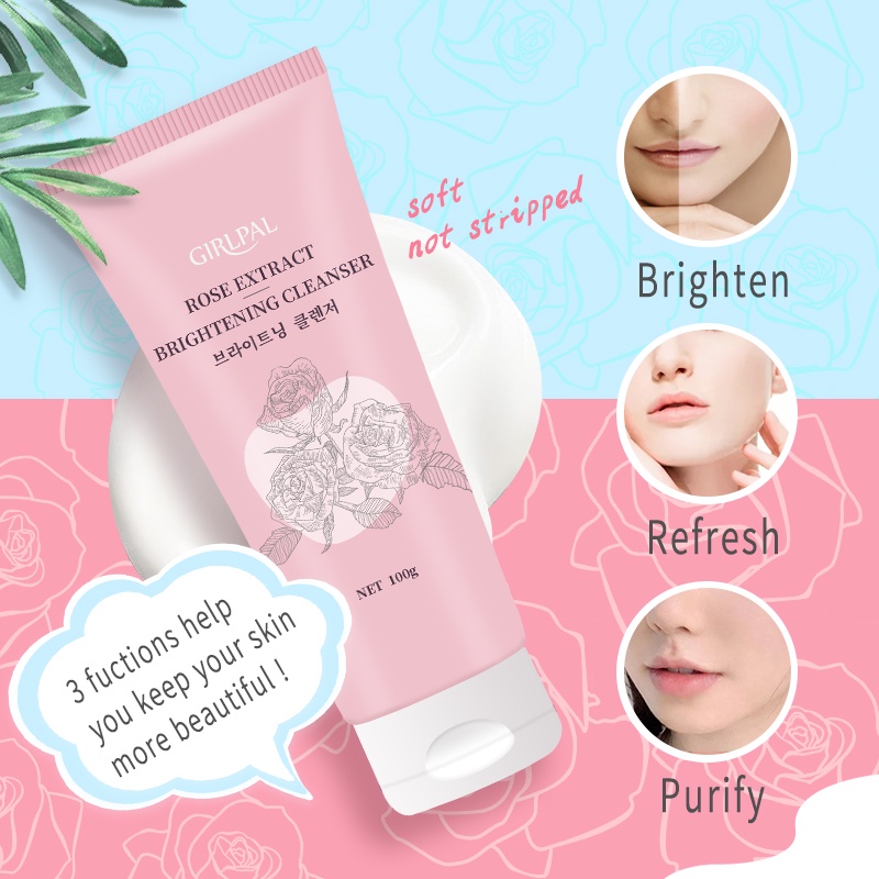 GIRLPAL 100g Rose Brightening Foaming Cleanser - Niacinamide Facial Cleanser Brightening Clean Pore Cleanser GPSRF1006