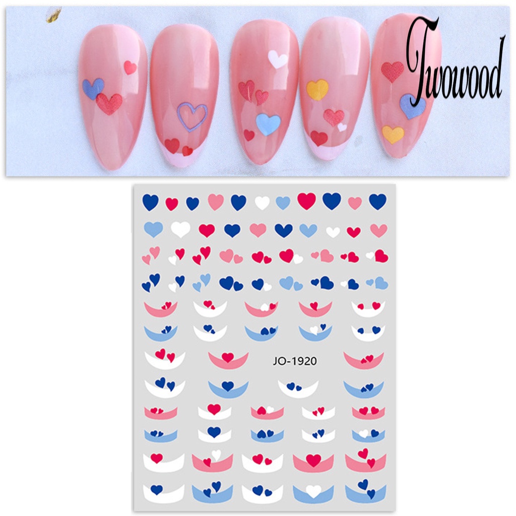 Twowood Stiker Kuku Motif Hati Tahan Air Untuk Nail Art DIY