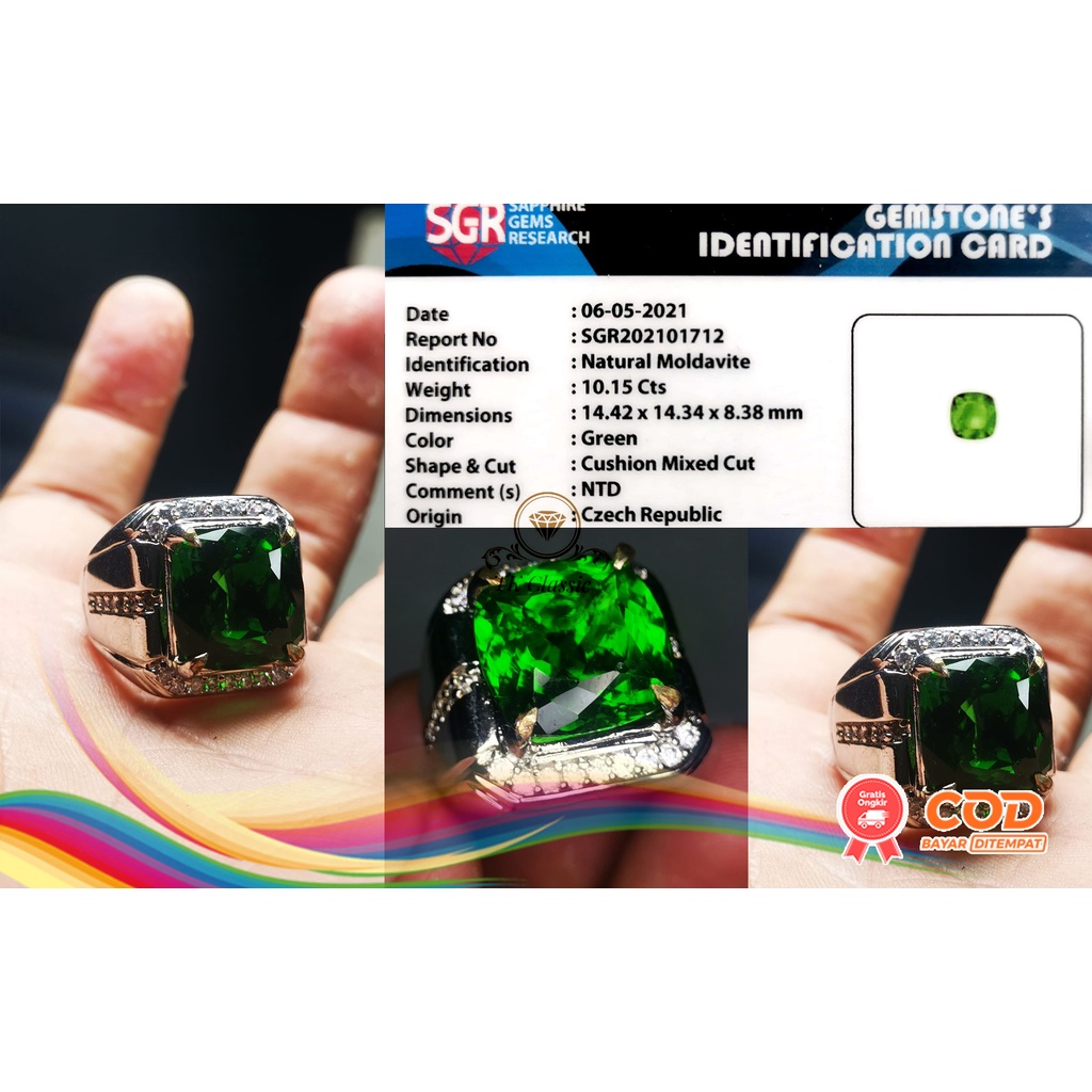 NATURAL BATU PERMATA GREEN TEKTITE MOLDAVITE METEOR ASLI CHEZKA INCLUDE MEMO SGR GEMS LAB