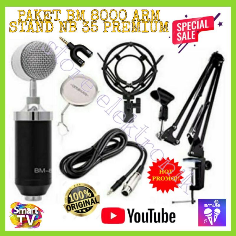 Paket Smule Rekaman Condenser BM 8000 Stand NB 35 TAFFWARE GROSIR