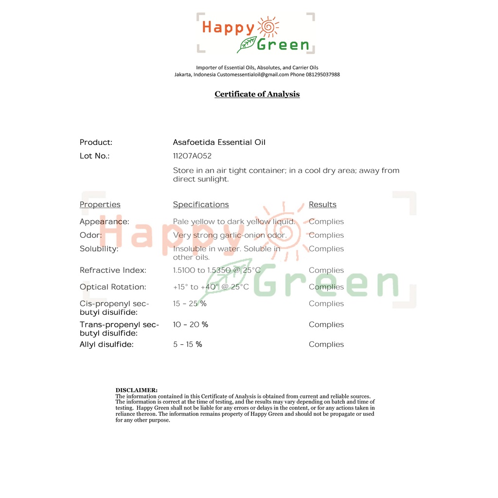 Happy Green Hing Asafoetida Essential Oil - Minyak Asafoetida