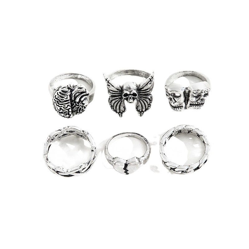 7pcs / Set Cincin Jari Desain Kartu Poker Multi Element Gaya Vintage Retro Untuk Pria Dan Wanita