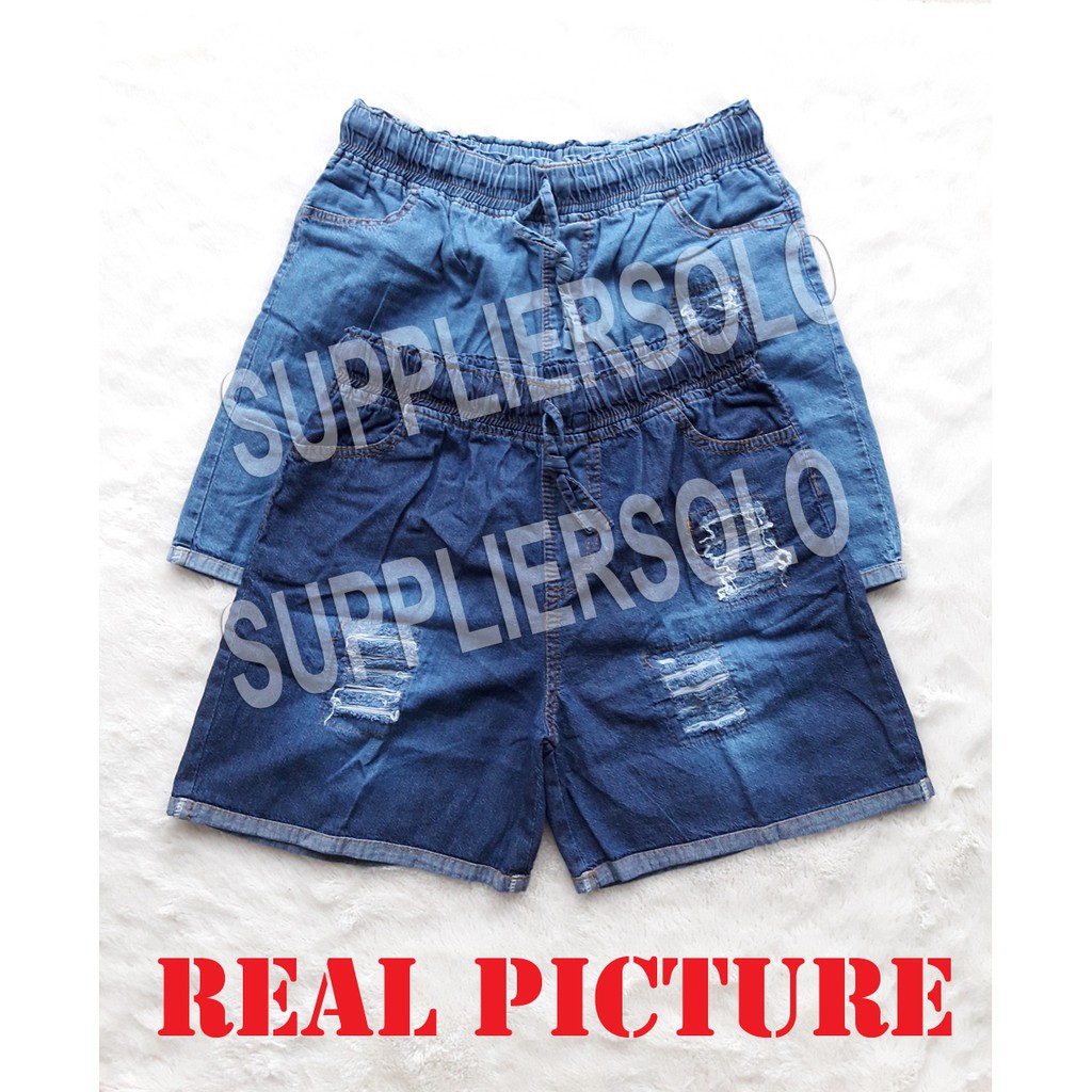 CELANA PENDEK JEANS HOTPANTS WEK WEK RIPPED SNOW DARK BLUE LIGHT HOTPEN SOBEK STANDART JUMBO TERBARU