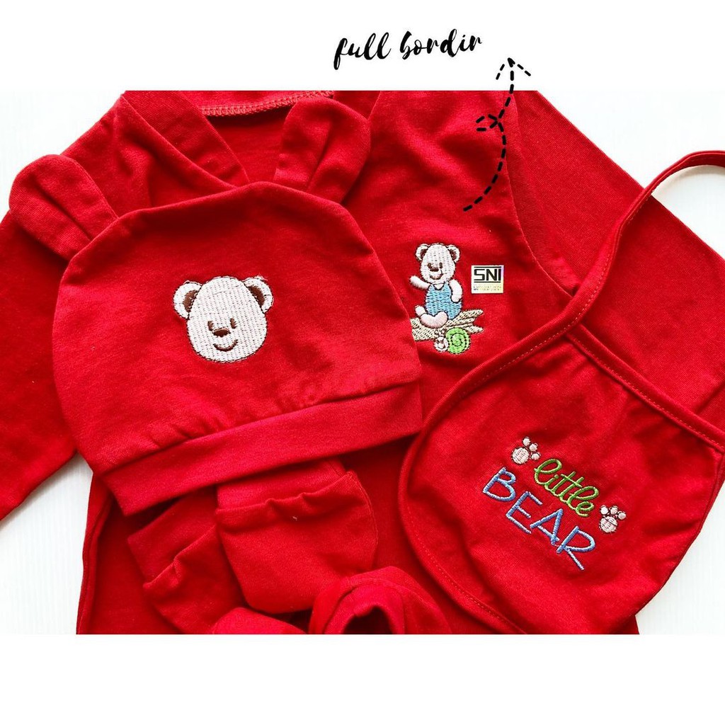 HAMPERS LAHIRAN BAJU MERAH BEAR / TIGER Jumper Bayi 1 bulan Giftset Kado Lahiran Laki-laki Perempuan Murah