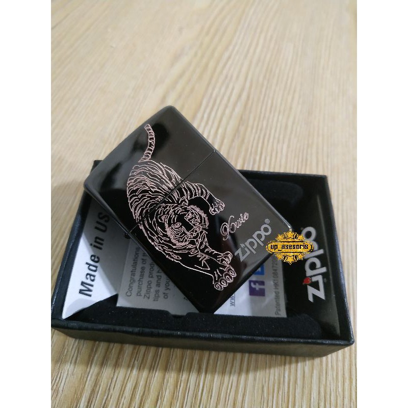 Zippo atau Korek Api Custom ukir grafir Logo Macan