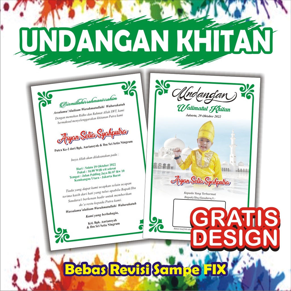 Jual Undangan Khitanan, Tasyakuran, Sunatan Kekinian ( 1 lembar, tidak