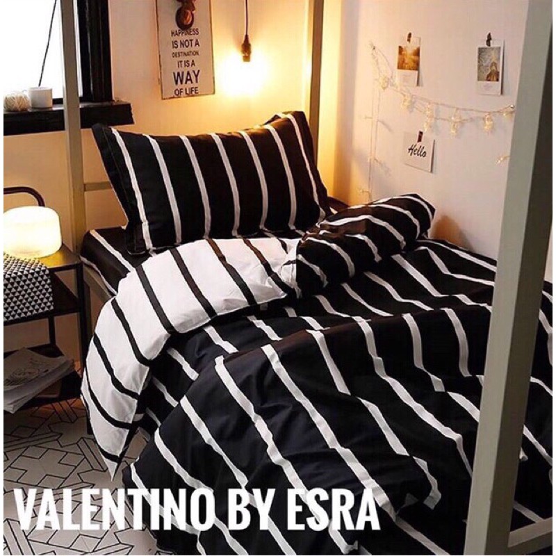 Set bedcover motif kotak-kotak/garis/daun/bunga