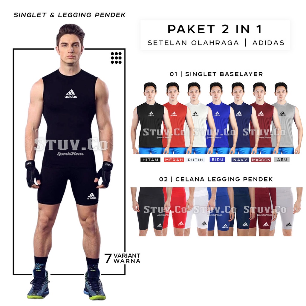 PAKET 2IN1 STELAN MANSET BASELAYER TANPA LENGAN SLEEVELESS DAN CELANA PENDEK BASELAYER DALEMAN OLAHRAGA PRIA WANITA KEREN