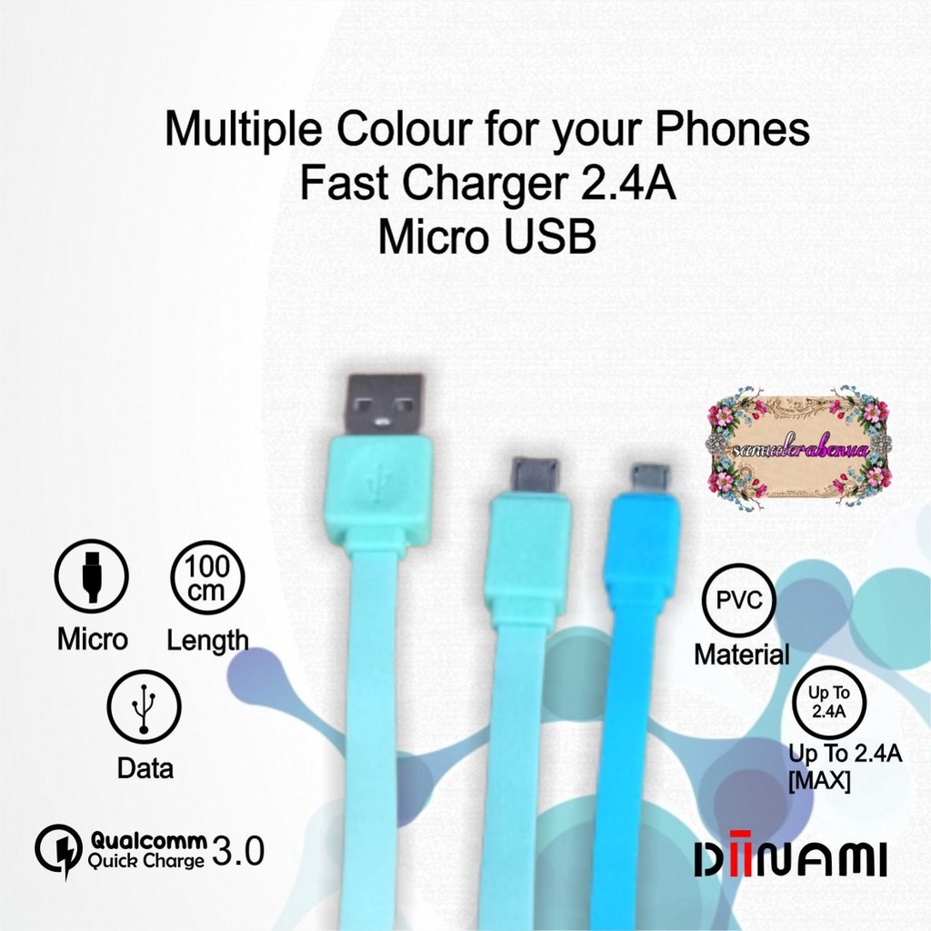 BM027 Kabel data pipih gepeng charger diinami 2.4A Micro iPhone tipe c usb fastcharcing SB2984