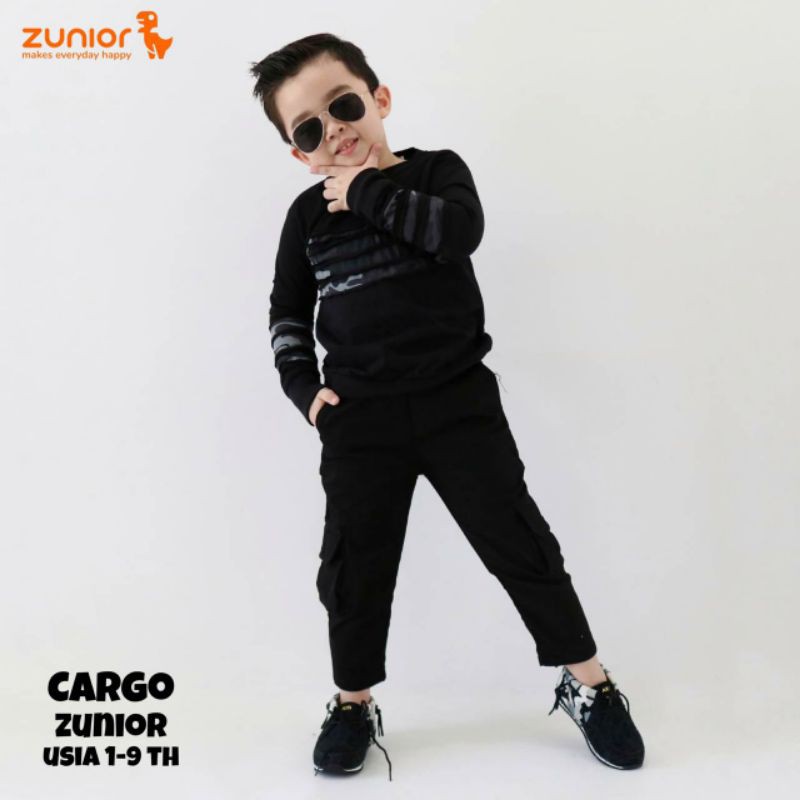 Celana Anak Cargo Anak Zunior Premium Hitam 1-12 Tahun