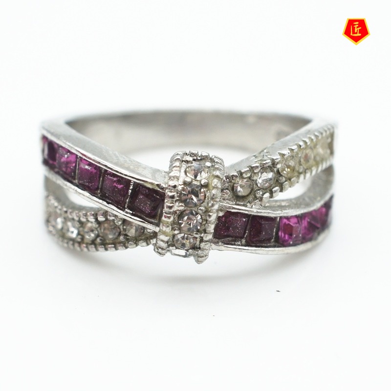 [Ready Stock]Fashion Amethyst Diamond-Studded Ring