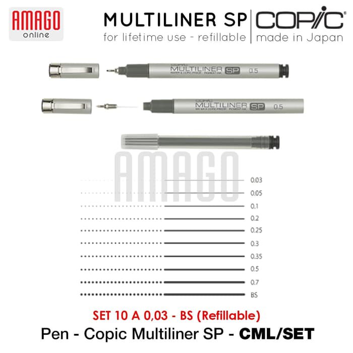 COPIC MULTILINER SP - SET 10A 0.03-BS (10 PCS - REFILLABLE) - CML/SET