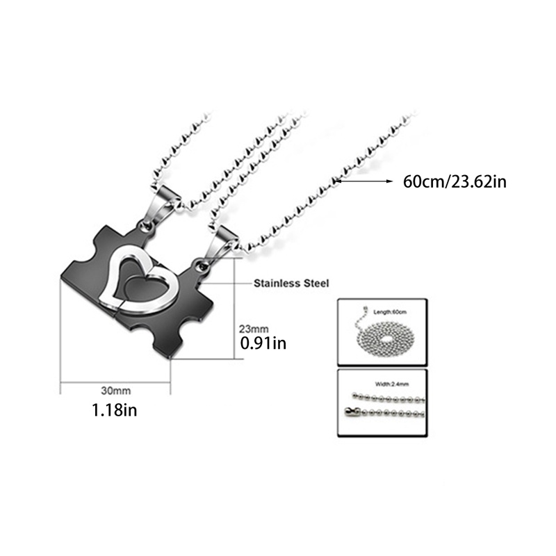 Fancyqube 1 Pasang Kalung Desain Puzzle Hati Bahan Stainless Steel Untuk Pria Dan Wanita