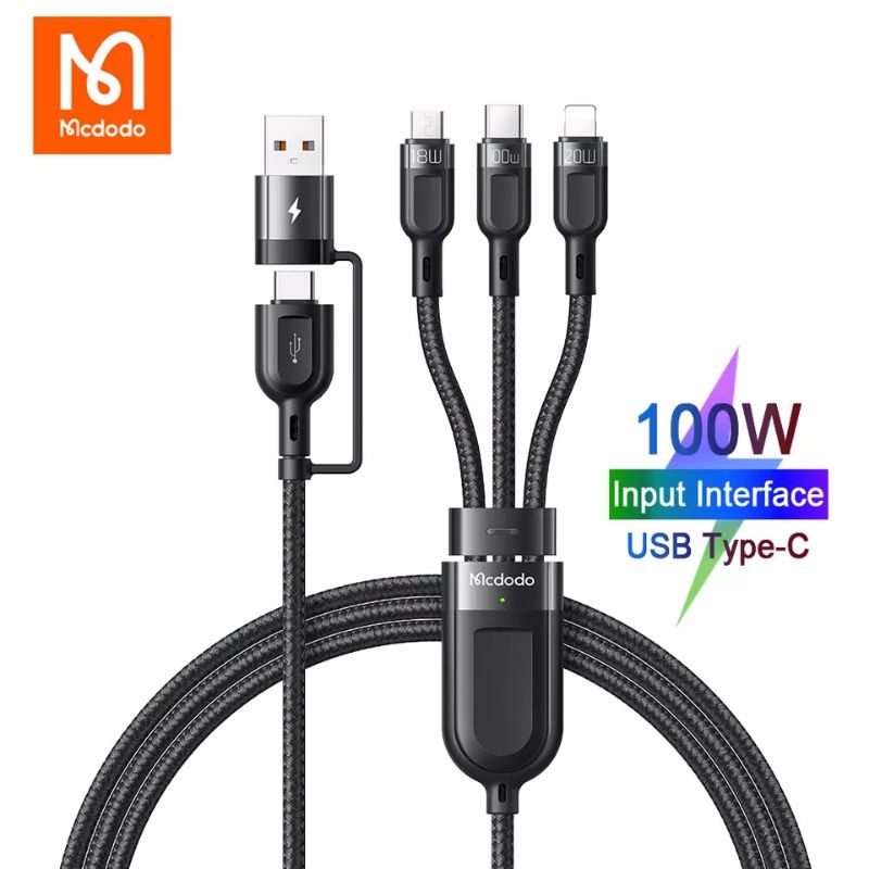 MCDODO Kabel Charger 3 in 1 100W Quick Charge For Laptop, MacBook, Hp Micro Type C &amp; lightning