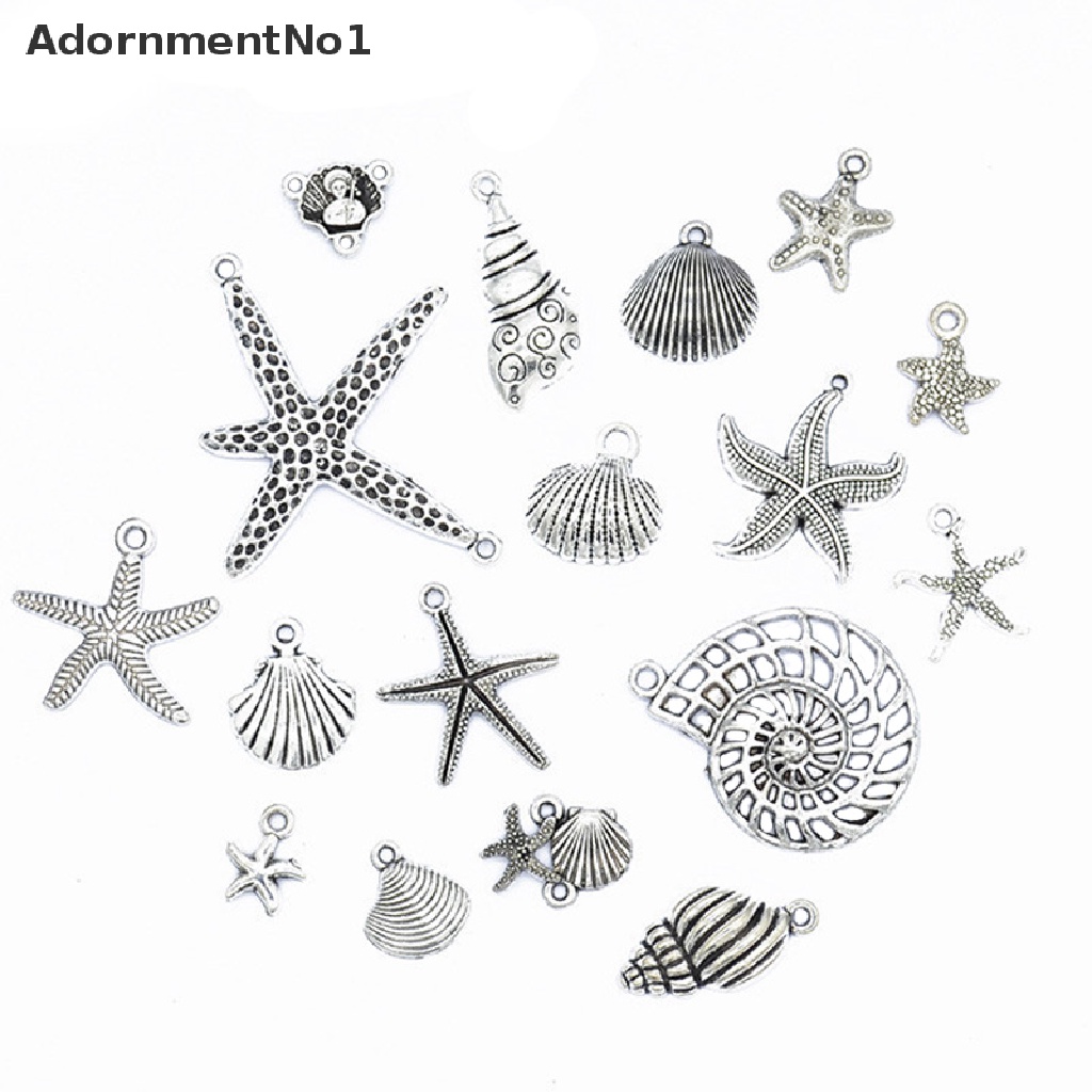 (AdornmentNo1) 17pcs / Set Liontin Silver Tibet Bentuk Bintang Laut / Kerang Untuk DIY Perhiasan Charms