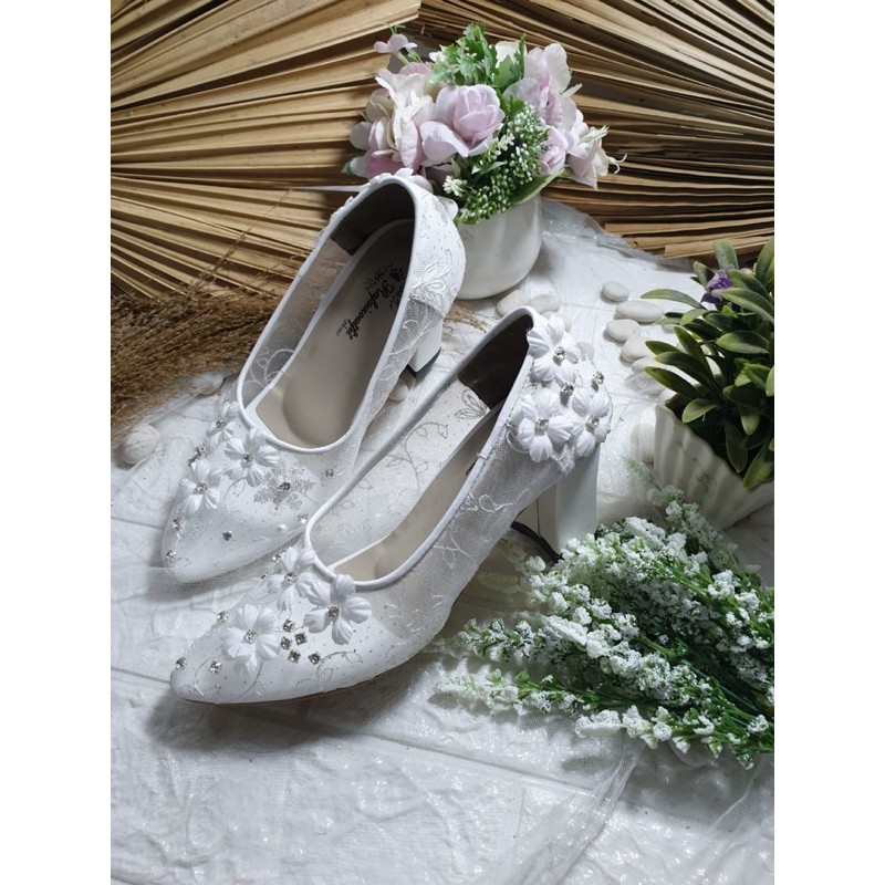 sepatu maisa putih sepatu wedding cantik 7cm hak tahu